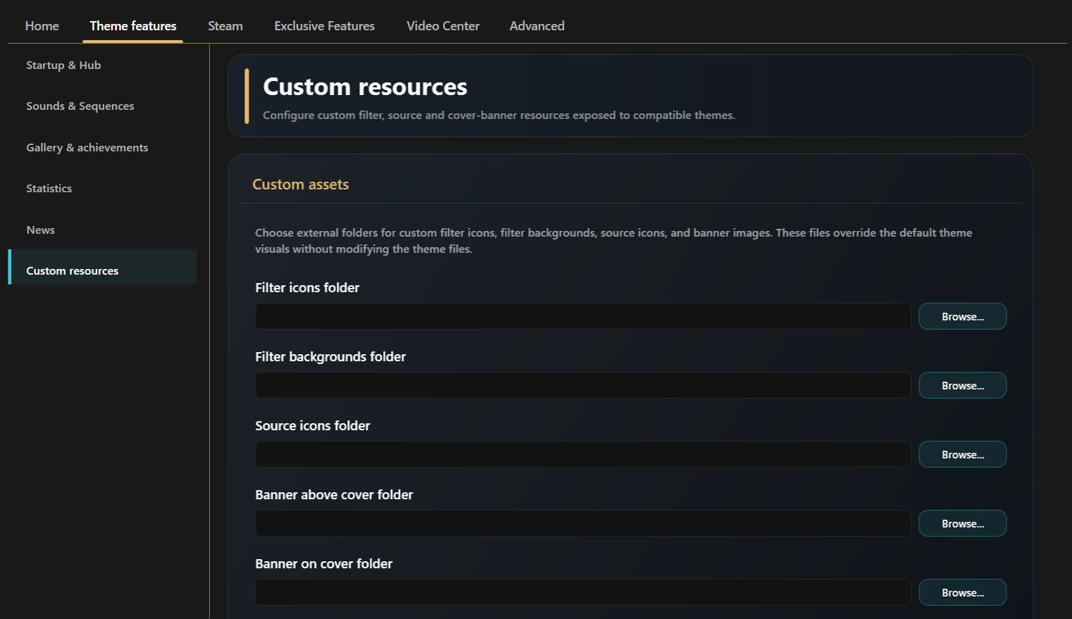 Aniki Helper → Theme features → Custom resources.